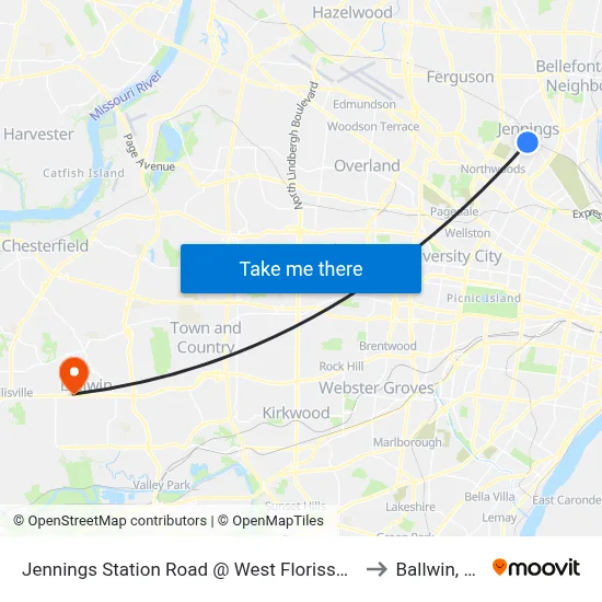 Jennings Station Road @ West Florissant Nb to Ballwin, MO map