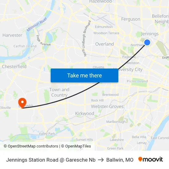 Jennings Station Road @ Garesche Nb to Ballwin, MO map