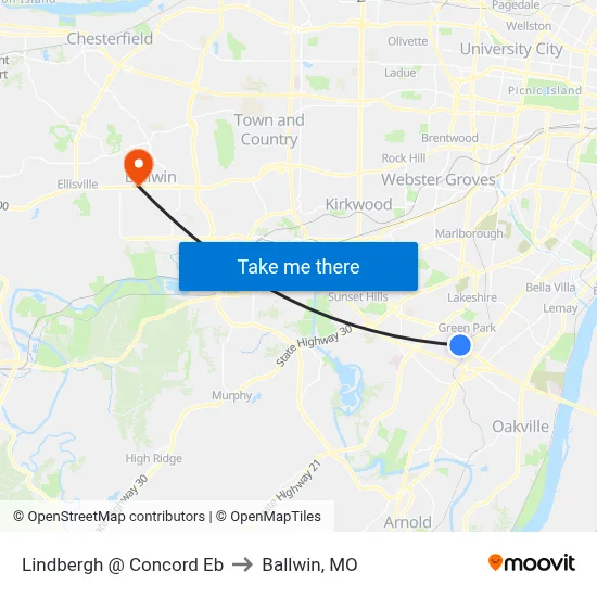 Lindbergh @ Concord Eb to Ballwin, MO map