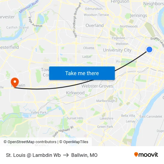 St. Louis @ Lambdin Wb to Ballwin, MO map