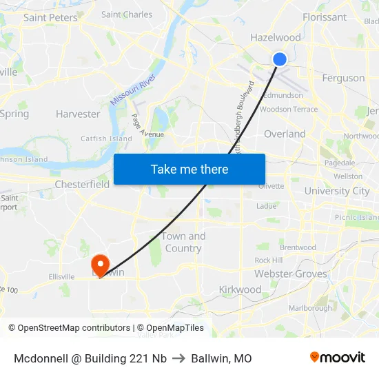 Mcdonnell @ Building 221 Nb to Ballwin, MO map