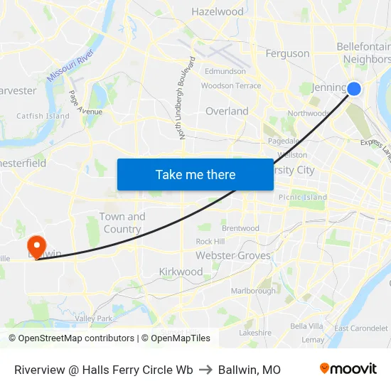 Riverview @ Halls Ferry Circle Wb to Ballwin, MO map