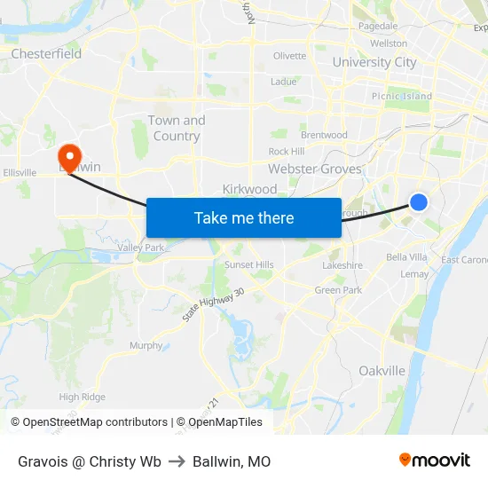 Gravois @ Christy Wb to Ballwin, MO map
