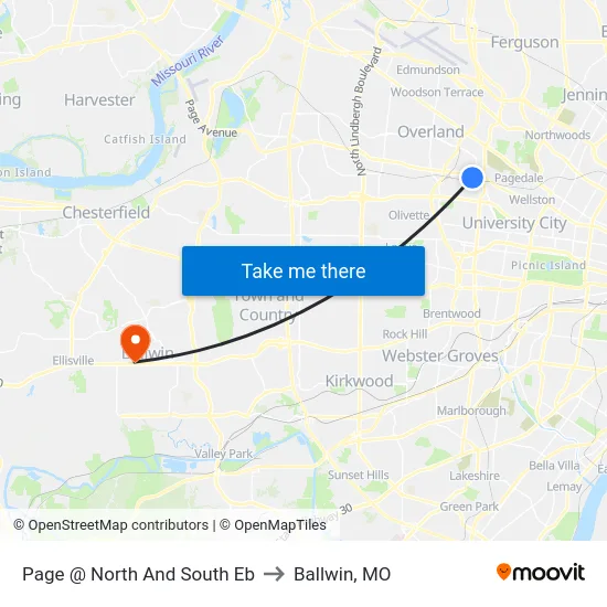 Page @ North And South Eb to Ballwin, MO map