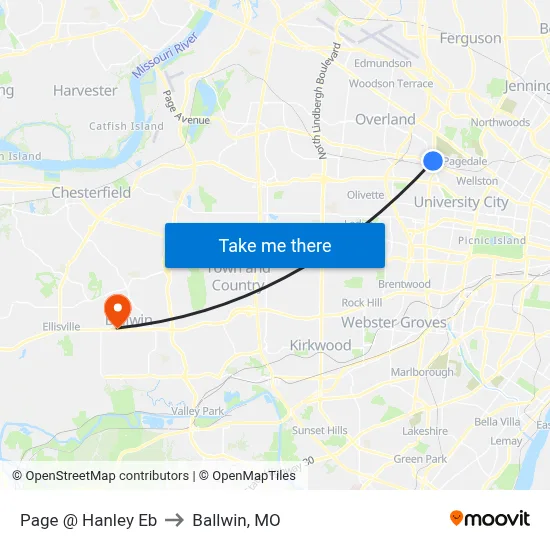 Page @ Hanley Eb to Ballwin, MO map
