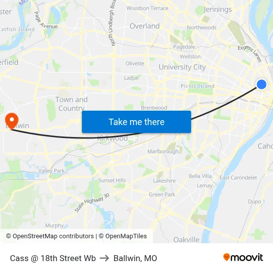 Cass @ 18th Street Wb to Ballwin, MO map