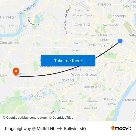 Kingshighway @ Maffitt Nb to Ballwin, MO map