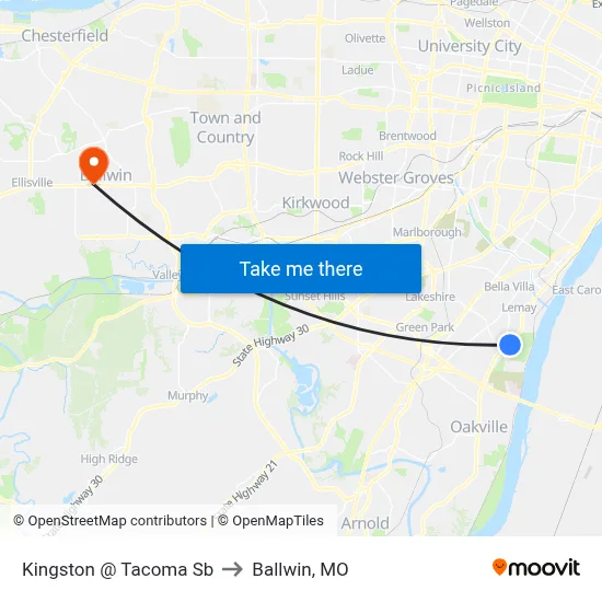 Kingston @ Tacoma Sb to Ballwin, MO map