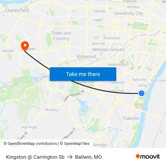 Kingston @ Carrington Sb to Ballwin, MO map
