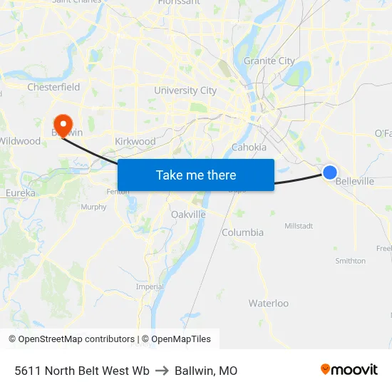 5611 North Belt West Wb to Ballwin, MO map