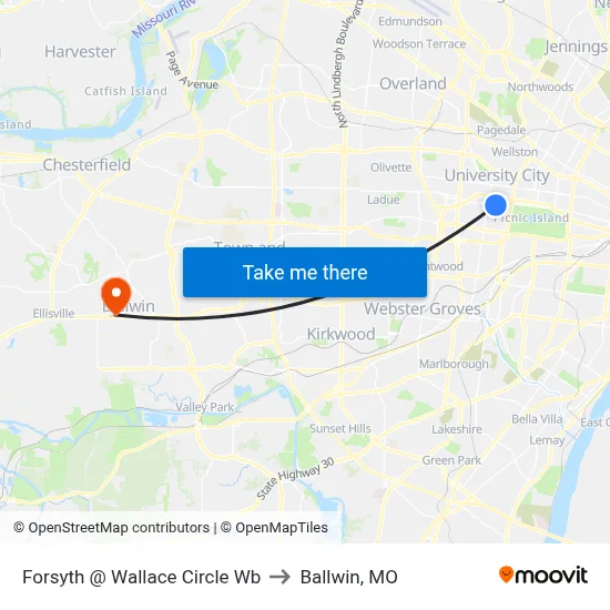 Forsyth @ Wallace Circle Wb to Ballwin, MO map