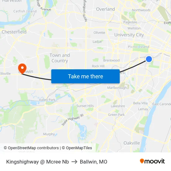 Kingshighway @ Mcree Nb to Ballwin, MO map