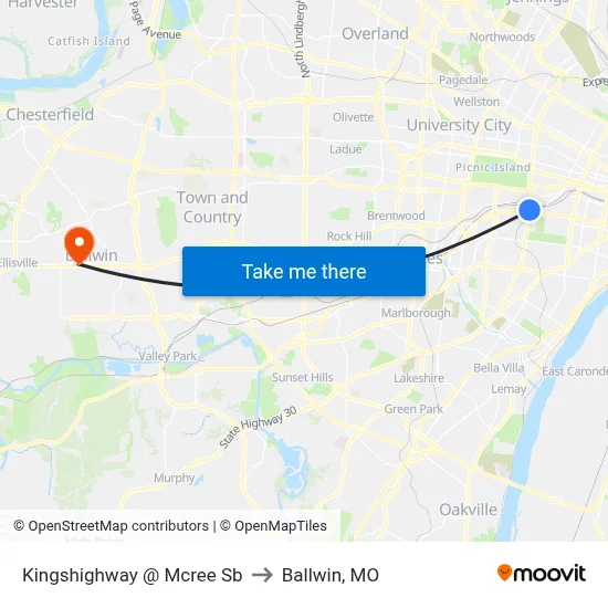 Kingshighway @ Mcree Sb to Ballwin, MO map