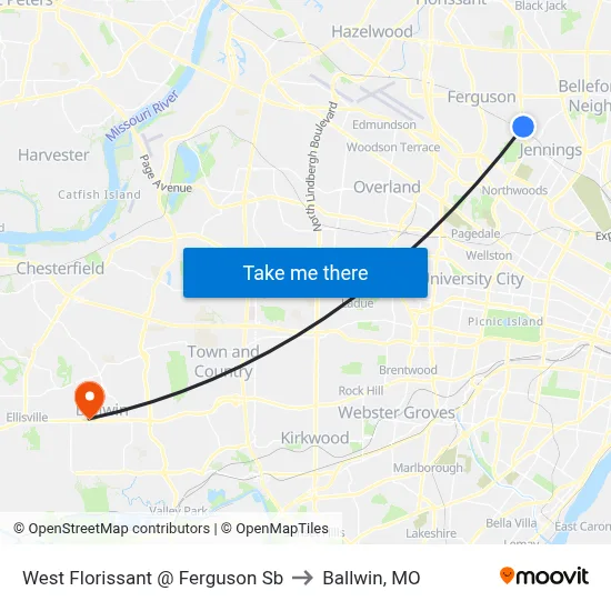 West Florissant @ Ferguson Sb to Ballwin, MO map