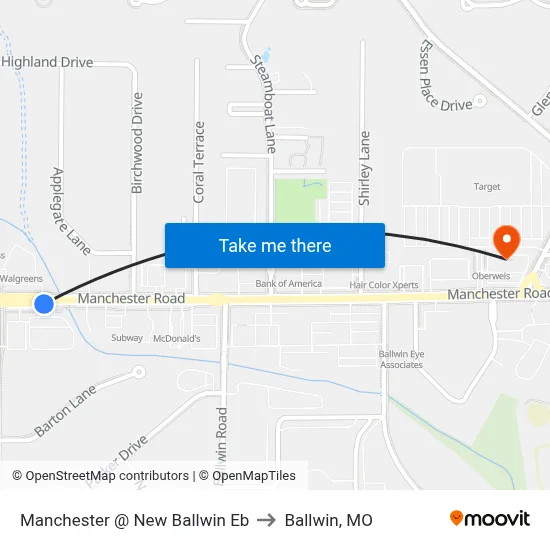 Manchester @ New Ballwin Eb to Ballwin, MO map