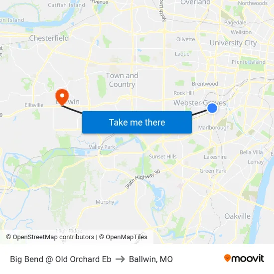 Big Bend @ Old Orchard Eb to Ballwin, MO map