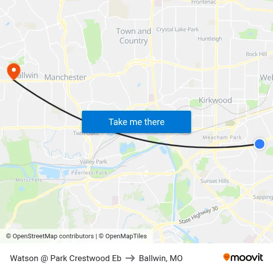 Watson @ Park Crestwood Eb to Ballwin, MO map