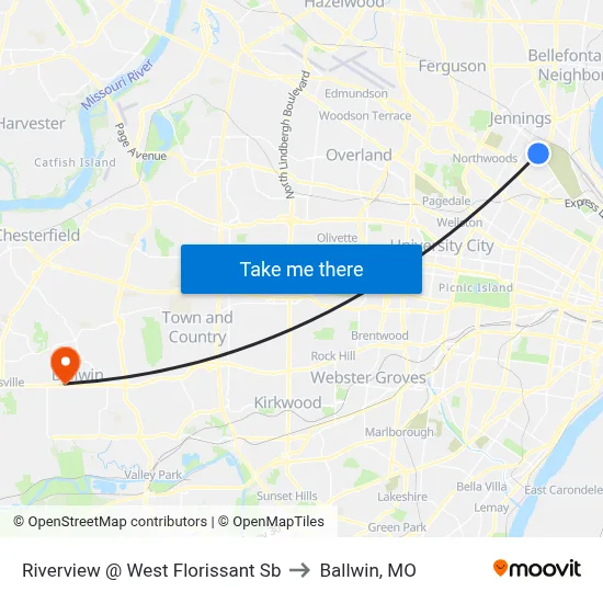 Riverview @ West Florissant Sb to Ballwin, MO map