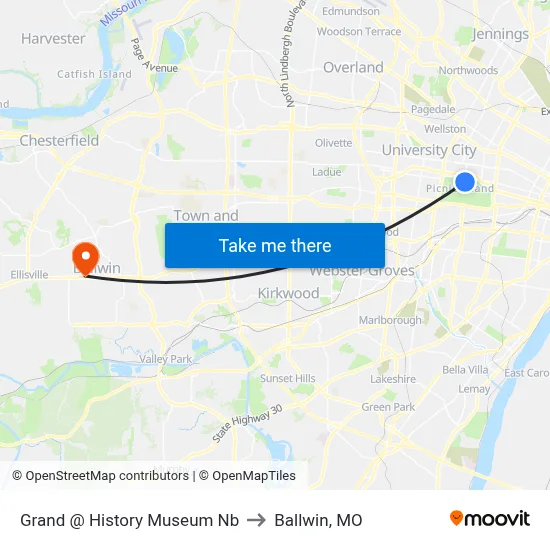 Grand @ History Museum Nb to Ballwin, MO map