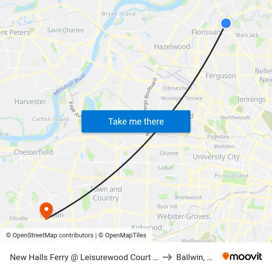 New Halls Ferry @ Leisurewood Court Nb to Ballwin, MO map