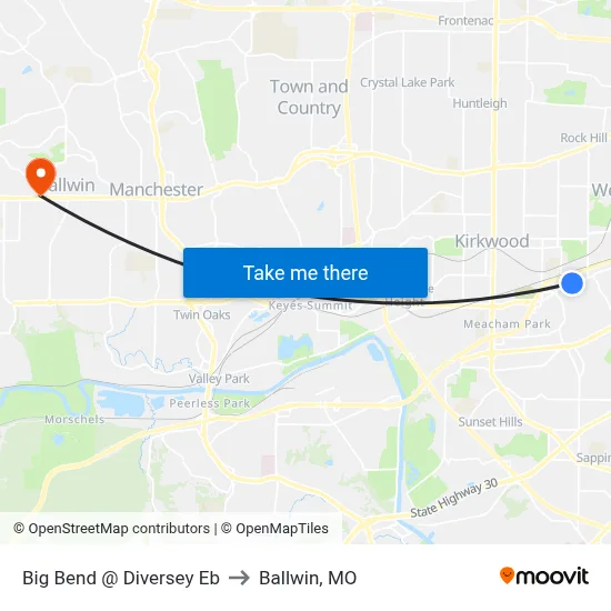 Big Bend @ Diversey Eb to Ballwin, MO map