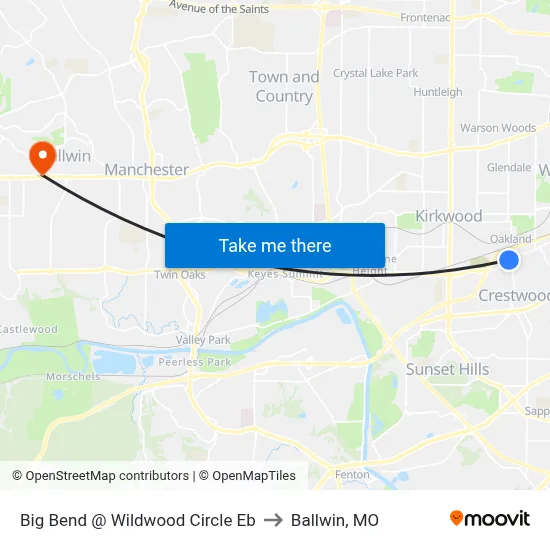 Big Bend @ Wildwood Circle Eb to Ballwin, MO map