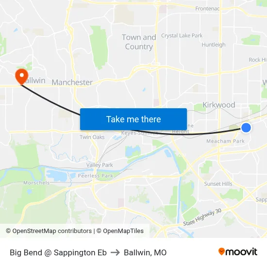 Big Bend @ Sappington Eb to Ballwin, MO map