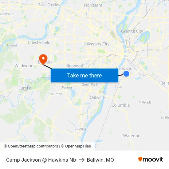 Camp Jackson @ Hawkins Nb to Ballwin, MO map