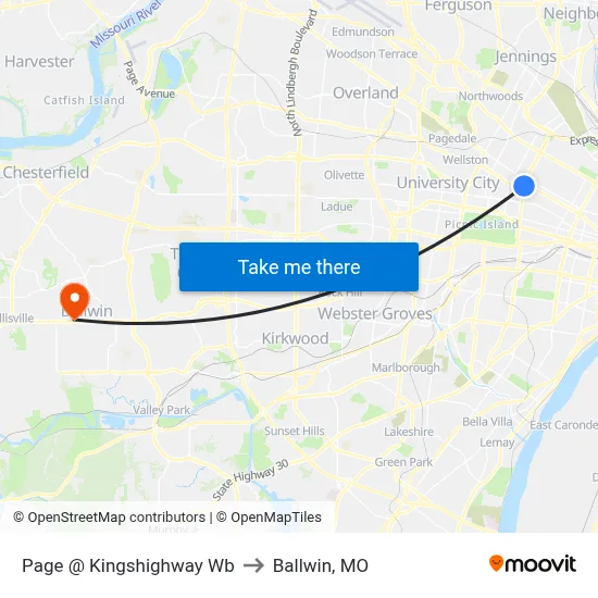 Page @ Kingshighway Wb to Ballwin, MO map