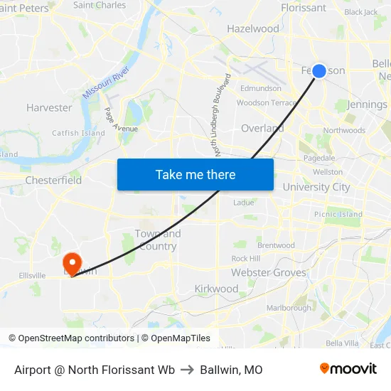 Airport @ North Florissant Wb to Ballwin, MO map