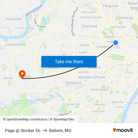 Page @ Skinker Eb to Ballwin, MO map