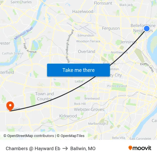 Chambers @ Hayward Eb to Ballwin, MO map