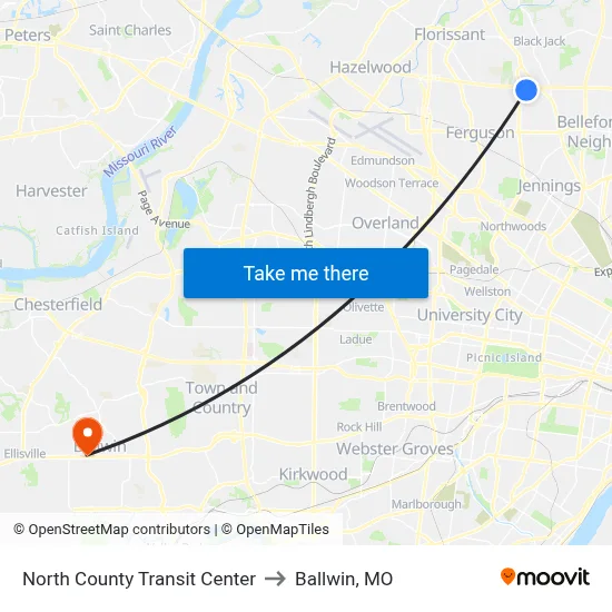 North County Transit Center to Ballwin, MO map