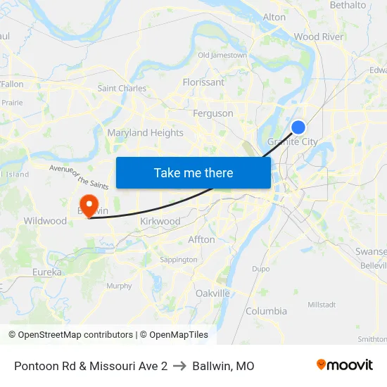 Pontoon Rd & Missouri Ave 2 to Ballwin, MO map