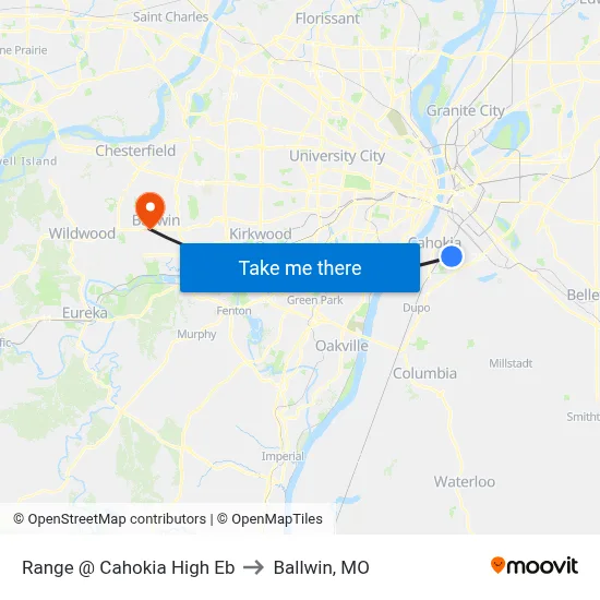 Range @ Cahokia High Eb to Ballwin, MO map