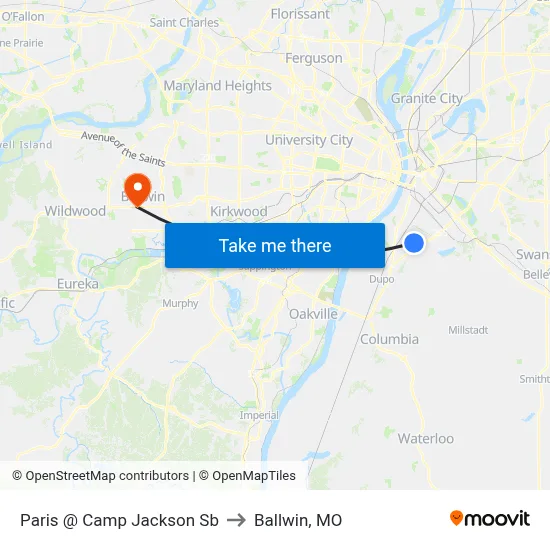 Paris @ Camp Jackson Sb to Ballwin, MO map