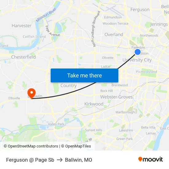 Ferguson @ Page Sb to Ballwin, MO map