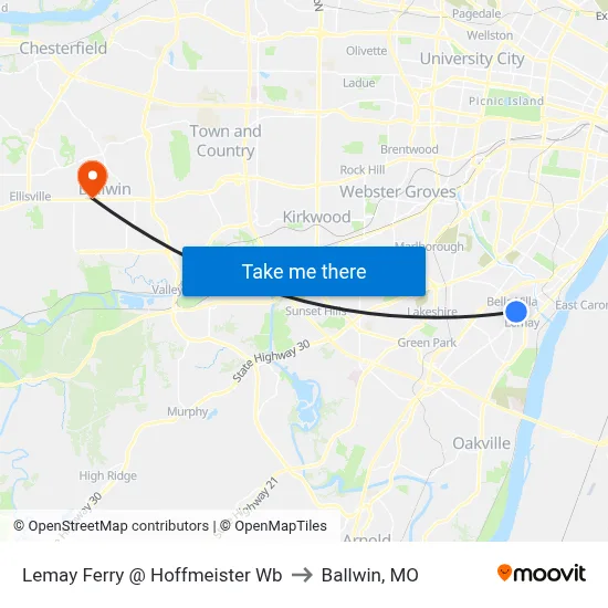 Lemay Ferry @ Hoffmeister Wb to Ballwin, MO map