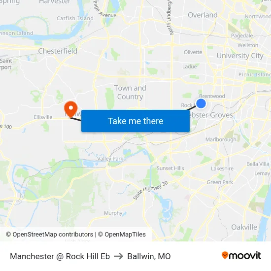 Manchester @ Rock Hill Eb to Ballwin, MO map