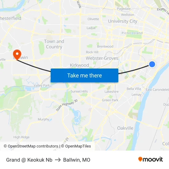 Grand @ Keokuk Nb to Ballwin, MO map