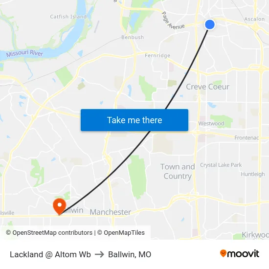 Lackland @ Altom Wb to Ballwin, MO map