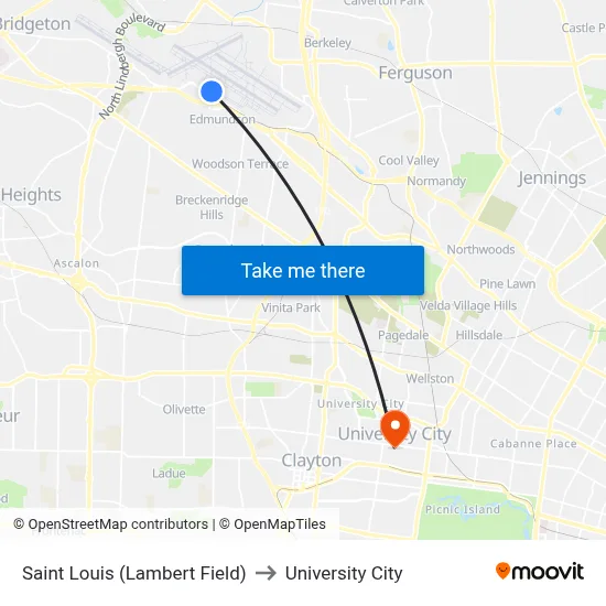 Saint Louis (Lambert Field) to University City map