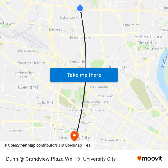 Dunn @ Grandview Plaza Wb to University City map