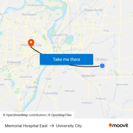 Memorial Hospital East to University City map
