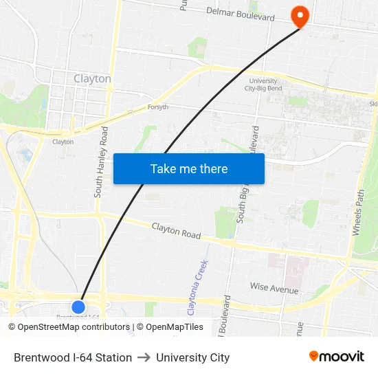Brentwood I-64 Station to University City map