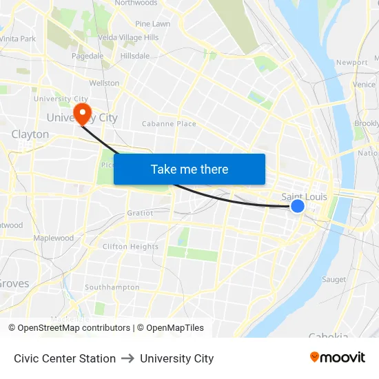 Civic Center Station to University City map
