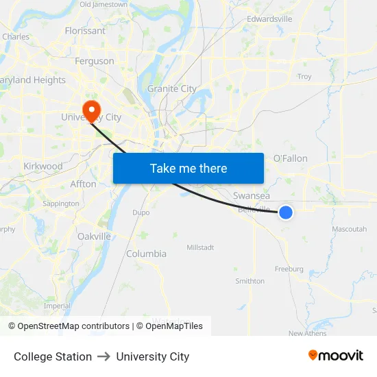College Station to University City map