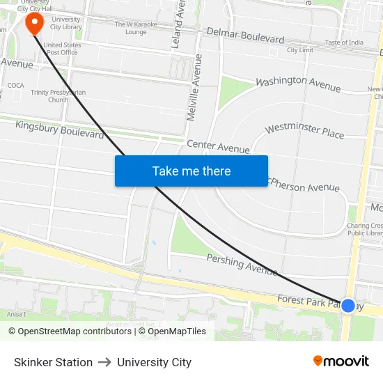 Skinker Station to University City map