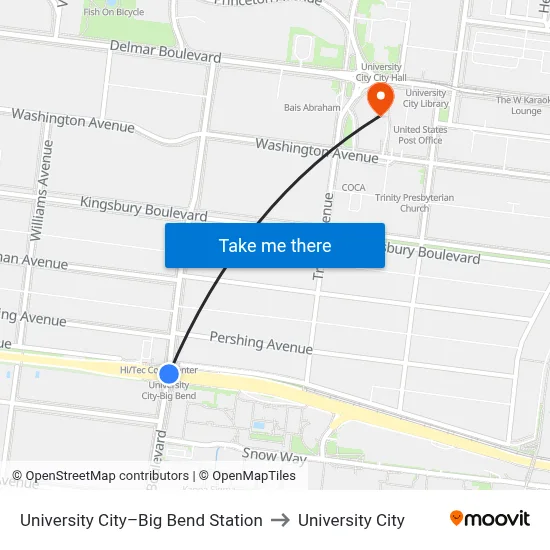 University City–Big Bend Station to University City map