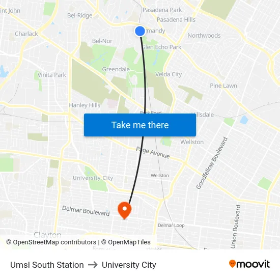 Umsl South Station to University City map